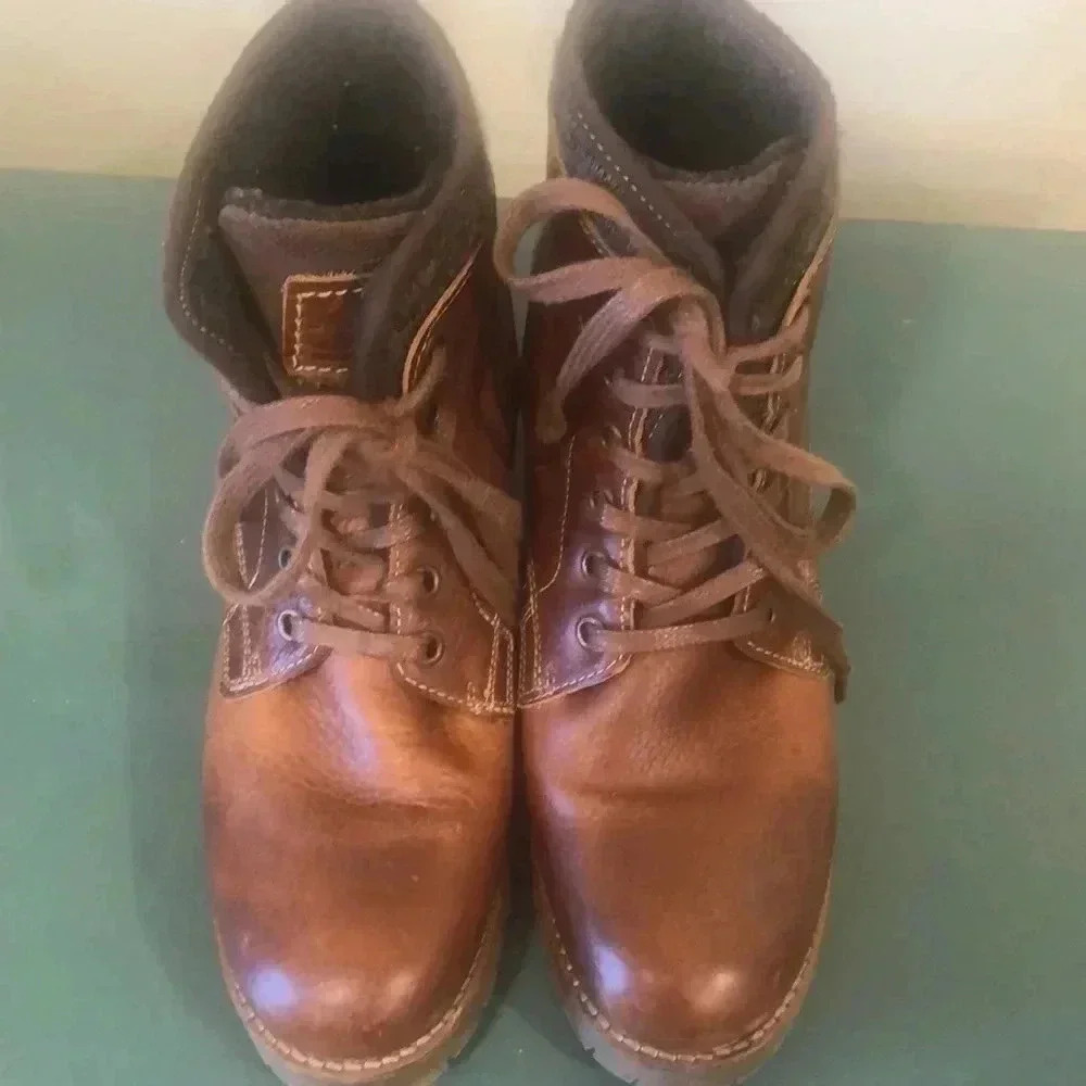 Bullboxer Carmen brown leather combat boots with chunky heel